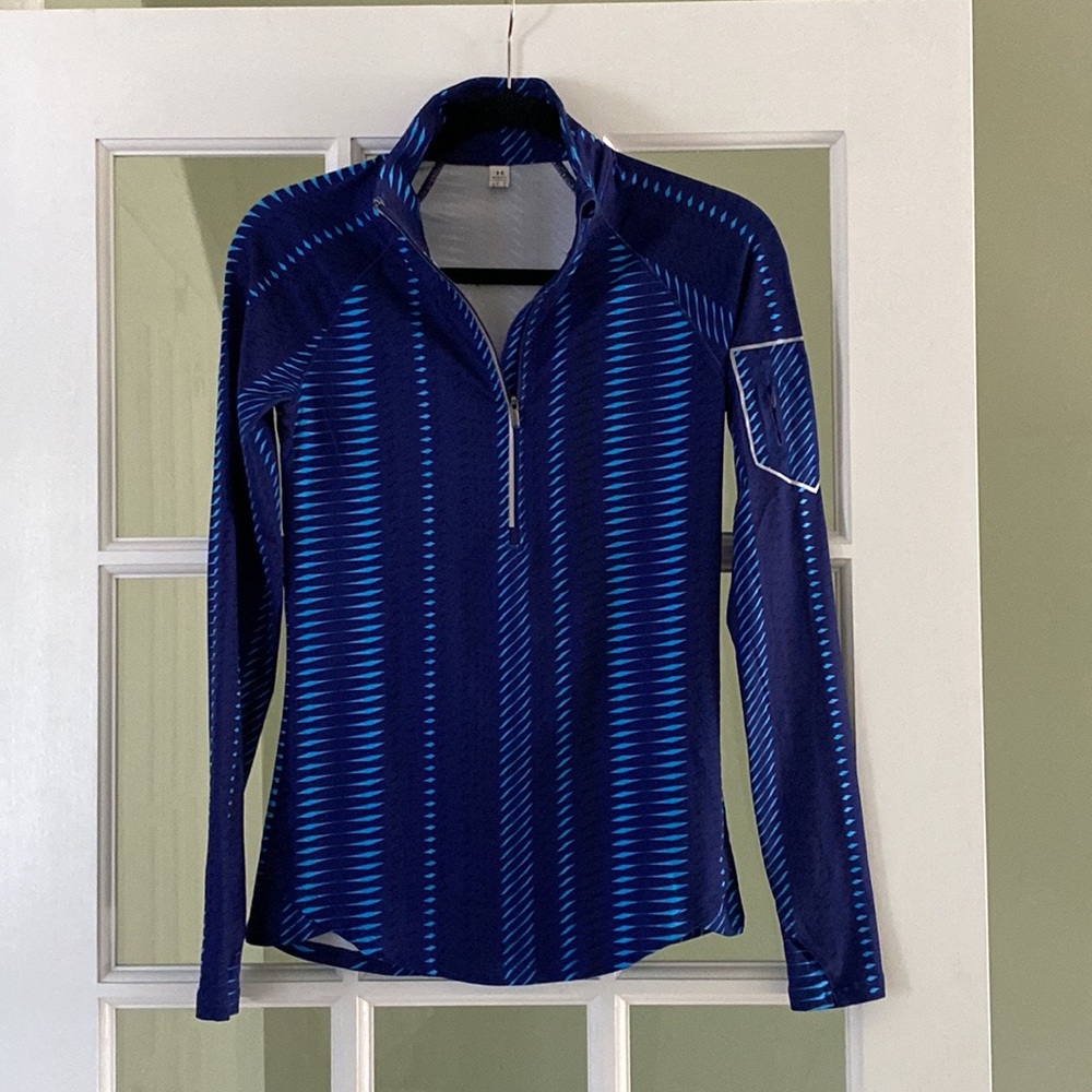Under Armour Heat Gear 3/4 Zip Royal Blue/Turquoise Pullover Top Size Small NWOT